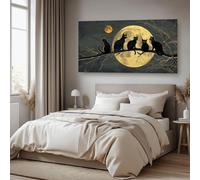 Générique Grand Tableau Decoration Murale Minimaliste Chat Impression sur Toile Moderne Lune Poster Mural Noir et Or Affiche Colorée Décoration Murale Chambre Bureau Sans Cadre 60x120 cm
