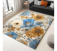 Générique Grand Tapis de Salle à Manger Collage Salon et Lounge Floral Doux Lavable Antidérapant 160 x 230 cm Bleu Beige