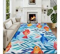 Générique Grand Tapis de Salon 120 x 170 cm Aquarelle Botanique Lavable en Machine, Antidérapant Tapis à Poil Court Doux Océan Poissons Lianes pour Chambre, Cuisine, Salle à Manger & Bureau