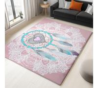 Générique Grand Tapis de Salon Attrape Rêve Boho Chambre Parentale Doux Lavable Antidérapant 140 x 200 cm Rose Blanc