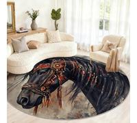Générique Grand Tapis Rond antidérapant pour Salon, Chambre à Coucher, Table à Manger, décoration d'intérieur - Motif Cheval - 160 cm