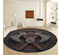Générique Grand Tapis Rond Hache Celte Ø 120 cm, Tapis Antidérapant Lavable en Machine Noir Imprimé - Moquette Douce en Microfibre à Poil Bas pour Salon Chambre à Coucher Chambre Enfant