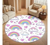 Générique Grand Tapis Rond Lavable 100 cm, Imprimé Arc-en-Ciel de Dessin Animé À Poils Courts Antidérapant Tapis pour Salon et Chambre, Blanc Tapi Doux Chambre d'enfant Décoration - Entretien Facile