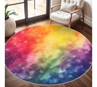 Générique Grand Tapis Rond Lavable 100 cm, Imprimé éToile Arc-en-Ciel À Poils Courts Antidérapant Tapis pour Salon et Chambre, Coloré Tapi Doux Chambre d'enfant Décoration - Entretien Facile
