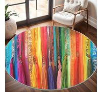 Générique Grand Tapis Rond Lavable 100 cm, Pampille Arc-en-Ciel BohèMe À Poils Courts Antidérapant Tapis pour Salon et Chambre, Coloré Tapi Doux Chambre d'enfant Décoration - Entretien Facile