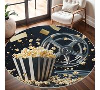 Générique Grand Tapis Rond Lavable 100 cm, ThèMe CinéMa À Poils Courts Antidérapant Tapis pour Salon et Chambre, Noir Tapi Doux Chambre d'enfant Décoration - Entretien Facile