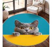 Générique Grand Tapis Rond Lavable 160 cm, Animal Chat British Shorthair À Poils Courts Antidérapant Tapis pour Salon et Chambre, Multicolore Tapi Doux Chambre d'enfant Décoration - Entretien Facile