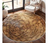 Générique Grand Tapis Rond Lavable 180 cm, Tourbillon de Veinage de Bois Vintage À Poils Courts Antidérapant Tapis pour Salon et Chambre, Brun Tapi Doux Chambre d'enfant Décoration - Entretien Facile