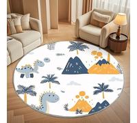 Générique Grand Tapis Rond Lavable 180 cm, Volcan de Dinosaure de Dessin Animé À Poils Courts Antidérapant Tapis pour Salon et Chambre, Blanc Tapi Doux Chambre d'enfant Décoration - Entretien Facile