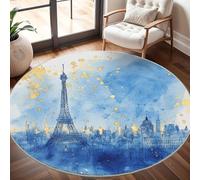 Générique Grand Tapis Rond Lavable 200 cm, Aquarelle BâTiments Parisiens À Poils Courts Antidérapant Tapis pour Salon et Chambre, Bleu Tapi Doux Chambre d'enfant Décoration - Entretien Facile