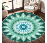 Générique Grand Tapis Rond Lavable 200 cm, Fleurs de Mandala Mystiques À Poils Courts Antidérapant Tapis pour Salon et Chambre, Vert Sauge Tapi Doux Chambre d'enfant Décoration - Entretien Facile