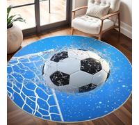 Générique Grand Tapis Rond Lavable 200 cm, Moments de Buts de Football Sportif À Poils Courts Antidérapant Tapis pour Salon et Chambre, Bleu Tapi Doux Chambre d'enfant Décoration - Entretien Facile