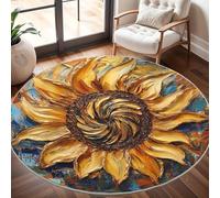 Générique Grand Tapis Rond Lavable 200 cm, Relief Abstrait de Tournesol À Poils Courts Antidérapant Tapis pour Salon et Chambre, Or Tapi Doux Chambre d'enfant Décoration - Entretien Facile