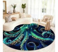 Générique Grand Tapis Rond Lavable en Forme de Pieuvre pour Salon, Chambre à Coucher, Table à Manger, décoration d'intérieur - Motif Monstres Marins - 210 cm