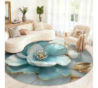 Générique Grand Tapis Rond Lavable en Relief Floral pour Salon, Chambre à Coucher, Table à Manger, décoration d'intérieur - marbre - 240 cm