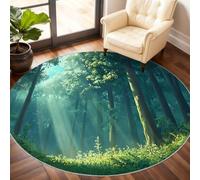 Générique Grand Tapis Rond Lavable pour Salon, Chambre à Coucher, Table à Manger, décoration d'intérieur - Motif forêt Naturelle - 210 cm
