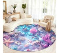 Générique Grand Tapis Rond Lavable sur Le thème de l'océan pour Salon, Chambre à Coucher, Table à Manger, décoration d'intérieur - 240 cm