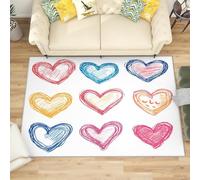 Générique Grand Tapis Salon Chambre Poils Ras Impression de CœUr d'amour Peinte à La Main Antidérapant Tapis Lavables en Machine Blanc à Poils Courts pour Cuisine, Salle à Manger, Bureau, 180x240 cm