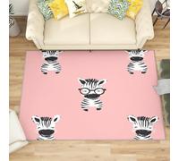 Générique Grand Tapis Salon Chambre Poils Ras Imprimé ZèBre de Dessin Animé Antidérapant Tapis Lavables en Machine Rose à Poils Courts pour Cuisine, Salle à Manger, Bureau, 120x180 cm