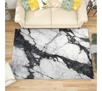 Générique Grand Tapis Salon Chambre Poils Ras Marbre Style Classique Antidérapant Tapis Lavables en Machine Noir et Blanc à Poils Courts pour Cuisine, Salle à Manger, Bureau, 140x200 cm