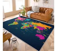 Générique Grand Tapis Salon Chambre Poils Ras ModèLe de Carte du Monde Antidérapant Tapis Lavables en Machine Coloré à Poils Courts pour Cuisine, Salle à Manger, Bureau, 140x200 cm