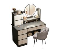 Générique Grande Coiffeuse avec Miroir et Éclairage LED Coiffeuse avec Plateau, Tabouret, Table de Maquillage avec 6 Tiroirs 2 Étagères Moderne Blanc,Gris,100cm/39.3in