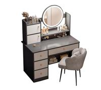 Générique Grande Coiffeuse avec Miroir et Éclairage LED Coiffeuse avec Plateau, Tabouret, Table de Maquillage avec 6 Tiroirs 2 Étagères Moderne Blanc,Gris,80cm/31.4in
