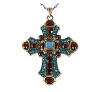 Générique Grande Croix Pectorale d Inspiration Médiévale Avec Cristaux de couleurs et Chaîne (Polychromie 1)