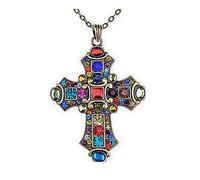 Générique Grande Croix Pectorle d Inspiration Médiévale Avec Cristaux de couleurs et Chaîne (Polychromie 2)