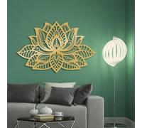 Générique Grande décoration Murale en métal représentant Un Mandala de Lotus, Motif Floral Zen et Yoga, Sculpture d'art Moderne pour Salon, Chambre, Couloir et escaliers (doré, 90 x 58 cm)