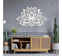 Générique Grande décoration Murale en métal représentant Un Mandala de Lotus, Motif Floral Zen et Yoga, Sculpture d'art Moderne pour Salon, Chambre, Couloir et escaliers (Blanc, 90 x 58 cm)