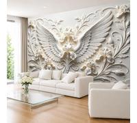 Générique Grande Fresque Murale 3D Ailes D'Ange Sculptées 600×420cm, Motif Floral Iris Crème En Relief, Papier Peint Photo pour La Décoration Murale De La Maison, 600×420cm (L X H) (236×165 Pouces)