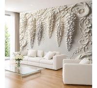 Générique Grande Fresque Murale 3D En Plâtre Gaufré À Motif Floral Blanc Crème, 320 × 230 cm, pour Salon, Canapé Ou Fond Tv. Dimensions : 320 × 230 cm (L × H) (126 × 91 Pouces).