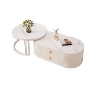 Générique Grande Table Basse gigogne Table Basse Ronde Table Basse Ovale Plateau en Ardoise Cadre en métal Tiroir en Bois Table Centrale Minimaliste Table Basse Moderne pour Le Salon (Taille