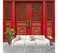 Générique Grande taille Papier Peint de Photo 200x140 cm Porte En Relief Chinoise Peler Et Coller Papier Peint Panoramique intissé Murale Rouge Pour Salon Chambre Enfant Chambre Décoration