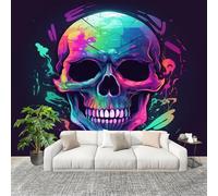 Générique Grande taille Papier Peint de Photo 200x140 cm Technologie CrâNe ThèMe Peler Et Coller Papier Peint Panoramique intissé Murale Couleurs NéOn Pour Salon Chambre Enfant Chambre Décoration