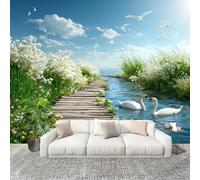 Générique Grande taille Papier Peint de Photo 250x175 cm Cygne, Verdure Et Vue Sur Le Lac Peler Et Coller Papier Peint Panoramique intissé Murale Bleu Pour Salon Chambre Enfant Chambre Décoration