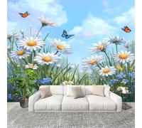 Générique Grande taille Papier Peint de Photo 350x256 cm Fleurs et papillons romantiques Peler Et Coller Papier Peint Panoramique intissé Murale Bleu Pour Salon Chambre Enfant Chambre Décoration