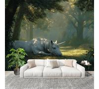 Générique Grande taille Papier Peint de Photo 350x256 cm Licorne De La ForêT Des RêVes Peler Et Coller Papier Peint Panoramique intissé Murale Vert Pour Salon Chambre Enfant Chambre Décoration