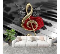 Générique Grande taille Papier Peint de Photo 400x280 cm Notes De Piano Romantiques Peler Et Coller Papier Peint Panoramique intissé Murale Rouge Pour Salon Chambre Enfant Chambre Décoration