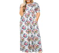 Générique Grande Taille Robe Femme Col Rond Ample Couleur Unie Boho Maxi Dress Chic et Elegant été Manches Courtes Dress Longue élastique Taille Haute Robe