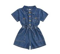Générique Grenouillere Body d'été décontracté en Jean pour Fille avec Short Body d'été et Tenue de Vacances(Blue,12-18 Mois)