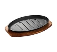 Générique Grill Pan | 10 Inch with Wooden Base Cast Iron BBQ Serving Platter | Heavy-Duty Cast Iron Skillet for Cooking Grilling Serving Home Kitchen Restaurant