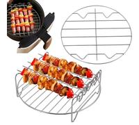 Générique Grille pour Friteuse sans Huile Four, Plateau Rond en Acier Inoxydable 20 Cm, avec Brochettes Plateau en Acier Inoxydable, pour Légumes Viandes Cuisson Vapeur Rôtissage Refroidissement