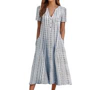 Générique Grique Roe Lin Femme t Col en V Coton Lin Rtro Dcontracte Lache Maxi ohme Respirant are Lgre Classe Simple La Plage Vacances Douce Naturellement Lumire