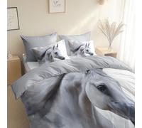 Générique Gris Housse de Couette 200 x 200 cm, avec 2 Taies d'oreiller 65 x 65 cm, MotifStyle Aquarelle Portrait Cheval, Parure de Lit avec Fermeture Éclair, Couette 4 Saisons