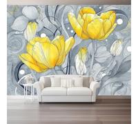 Générique Gris Murale Tulipes À L'Aquarelle Oniriques, Papier Peint Mural Intissé Design pour Salon Chambre à Coucher - Murale Grand Format pour Bureau Mur TV 250 x 175 cm（WxH