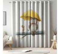 Générique Gris Pâle Rideaux Enfant, Rideaux occultants, Rideaux Thermiques, Rideaux à œillets, Animal, Hibou Souris Parapluie, Anti lumière, L 140 x H 160 cm, Isolation Thermique, intimité