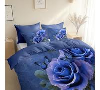 Générique Gris Parure de lit Réversible 220 x 240 cm - Set Housse de Couette Roses Papillons Style Doodle et 2 Taies d'oreiller - Parure de Linge de Lit avec Fermeture Éclair - Couette 4 Saisons