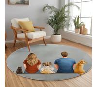 Générique Gris Tapis Rond Lavable en Machine 150 cm, Modèle De Portrait De Famille Heureuse - Tapis Rond imprimé antidérapant à Poils Courts pour Salon, Chambre d'enfant, décoration de Chambre